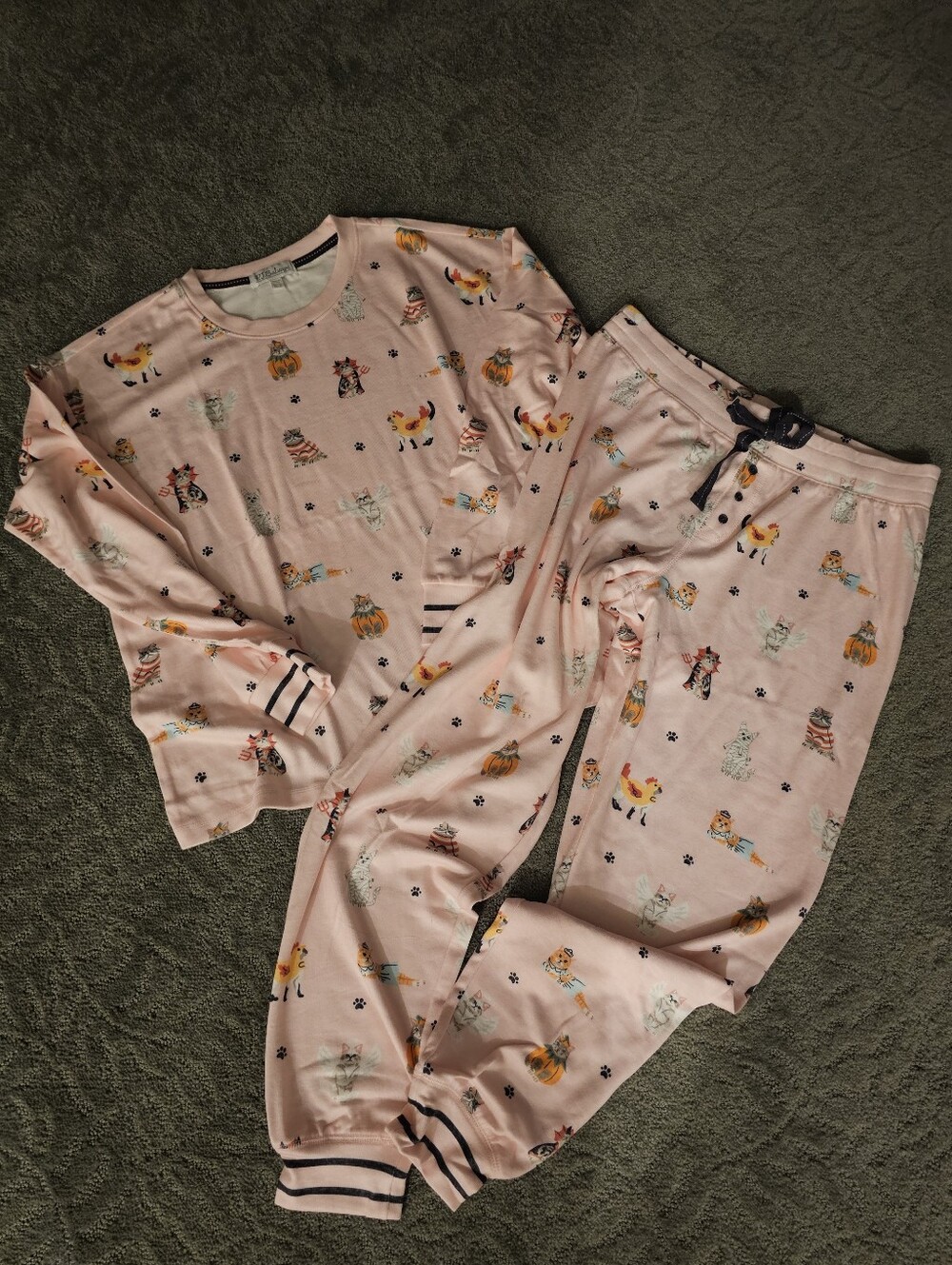 P.J. Salvage Pink Halloween Cat Print Women's Pajama Set - Picture 2 of 4